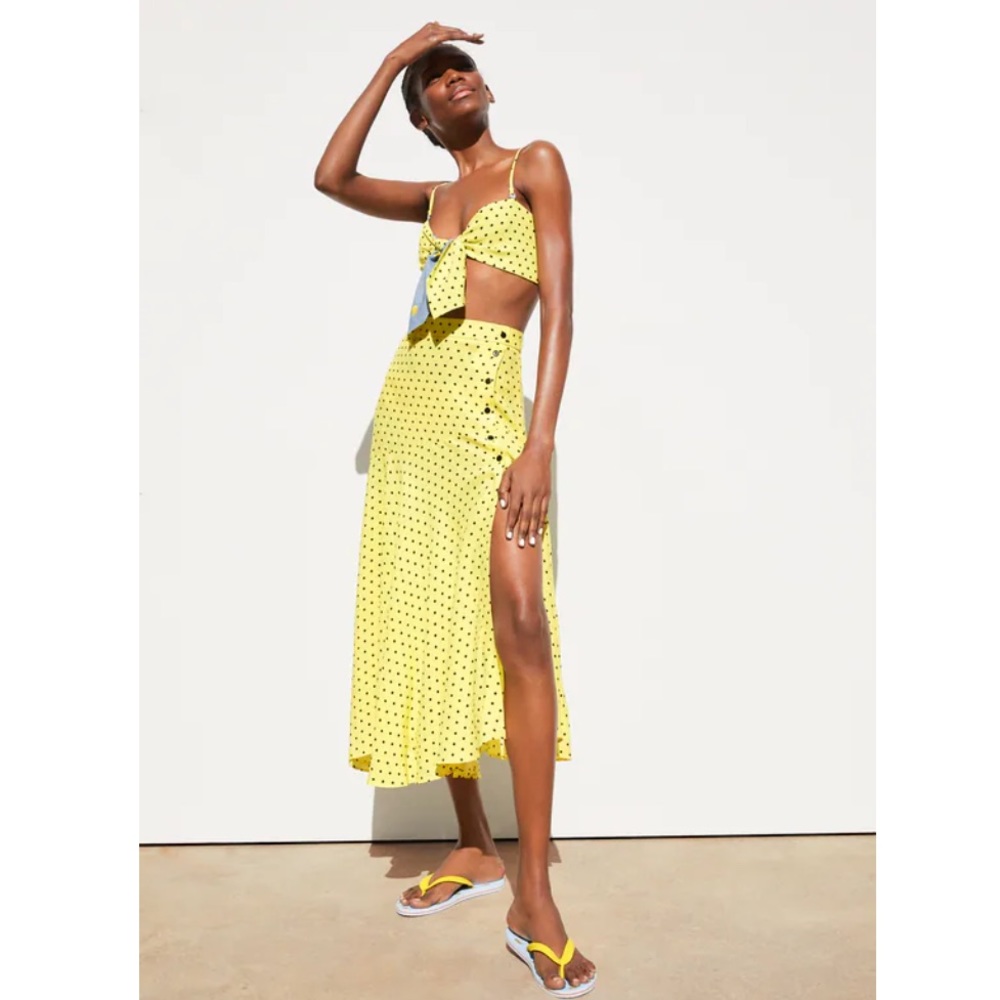Brand New Zara Yellow Polka Dot Crop Top Skirt Set